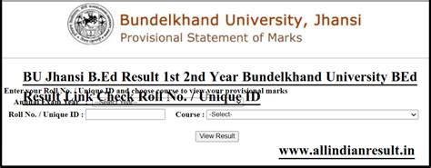 bu university jhansi result|Enter your Roll No. / Unique ID and choose course to view your .